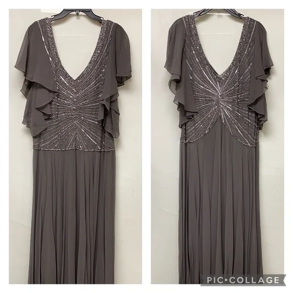 JKARA flutter sleeves fit and flare beaded bodice long gown - Picture 5 of 7